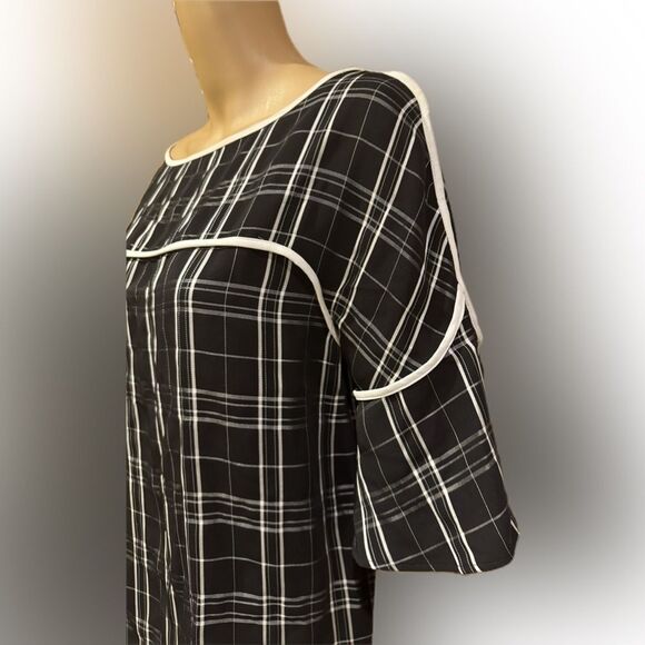 Calvin Klein Black and White Plaid Quarter Sleeve Top sz SP - Picture 3 of 6